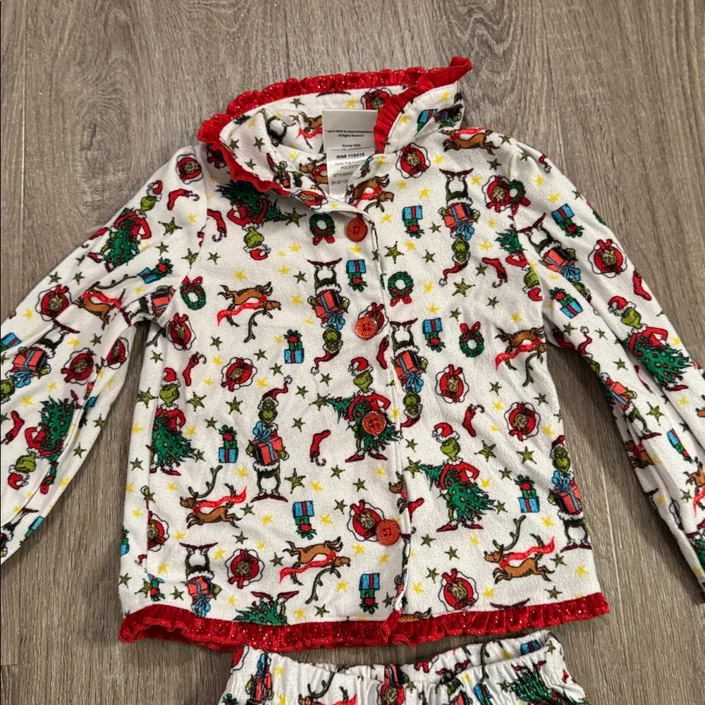 Festive Kids Pajamas Set - White with Red and Green Accents - The Grinch